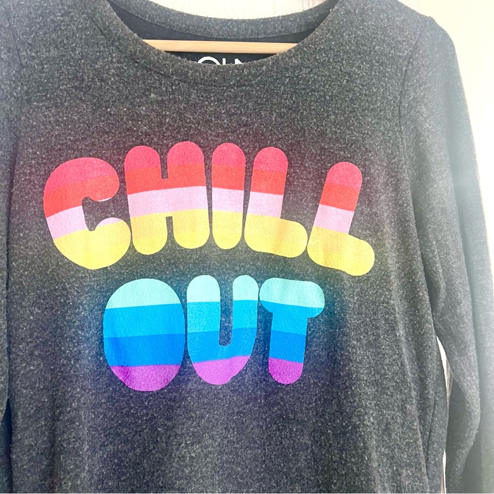Ladies’ Long Sleeve Shirt - Slub Gray, Chaser Brand, M, Says ‘Chill Out’